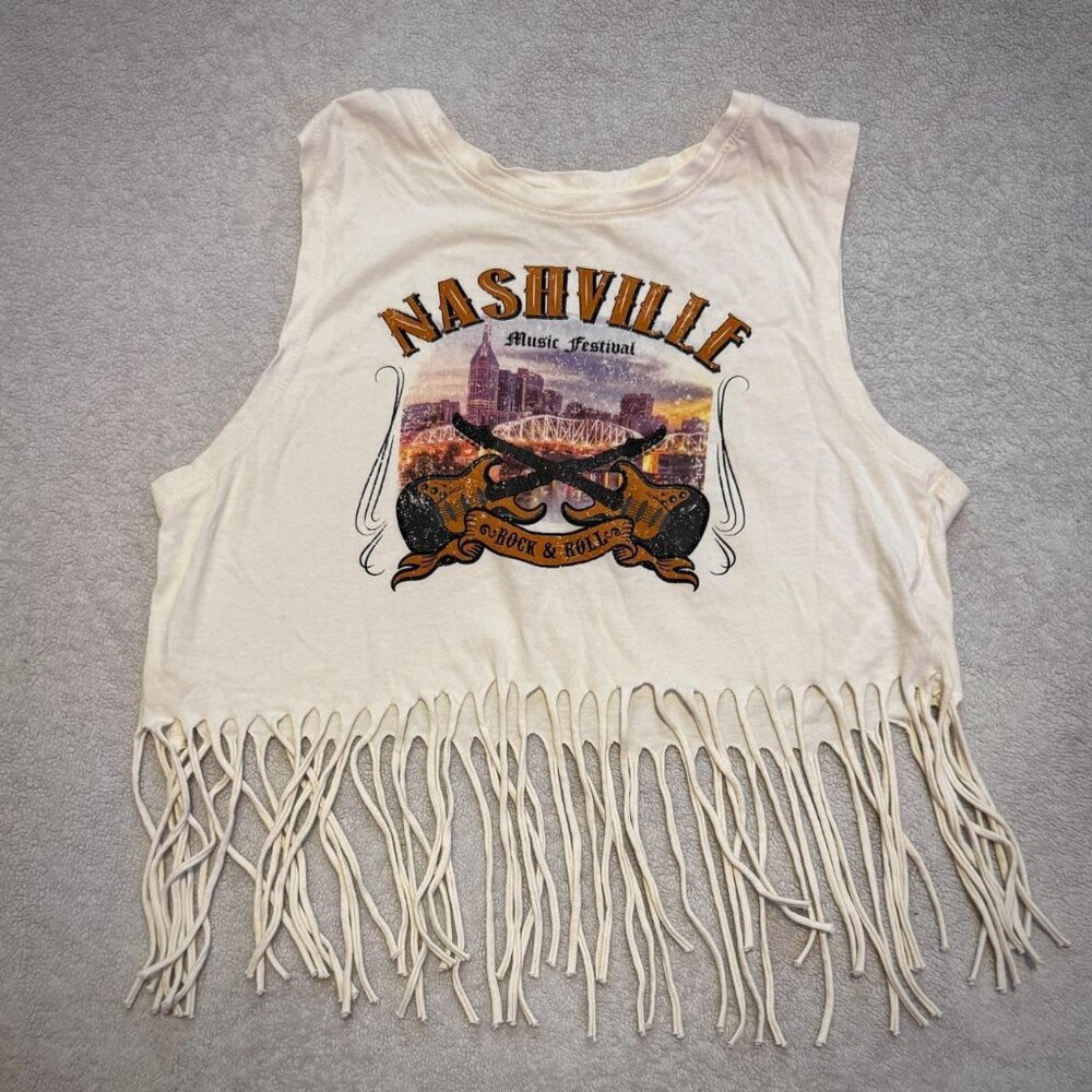 Love Peace & Lazy Days Small Nashville Music Festival Crop Top With Fringe